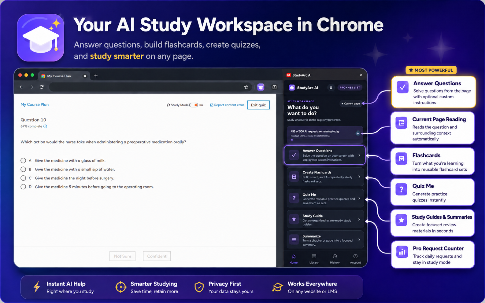 StudyArc AI answer question and study features
