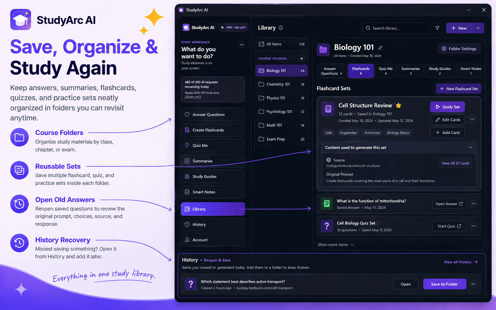 StudyArc AI organized study library