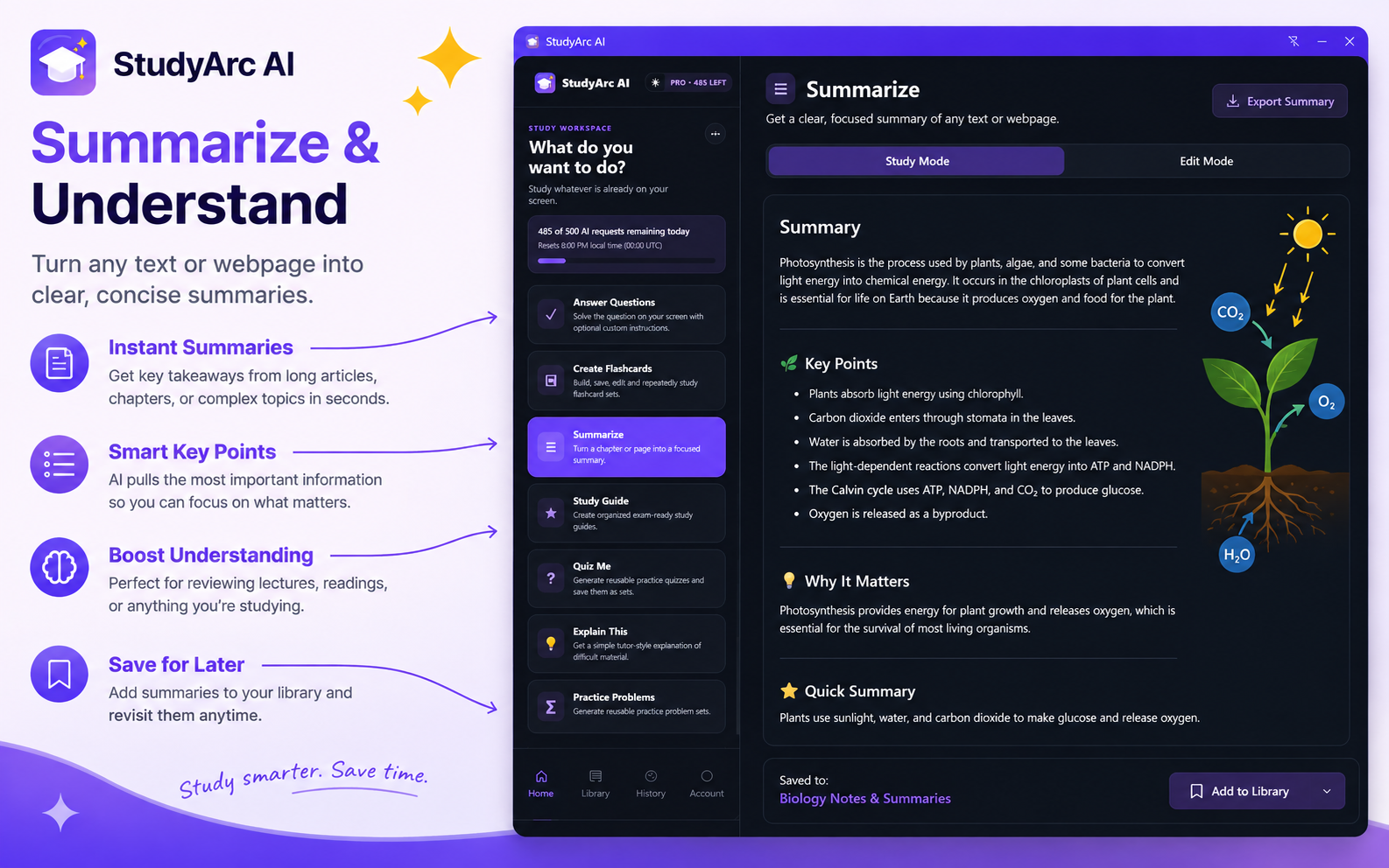 StudyArc AI summary feature